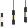 Suspension VIVIEN BLACK/GOLD 3 abat-jour alignés metal noir et bois Industriel 