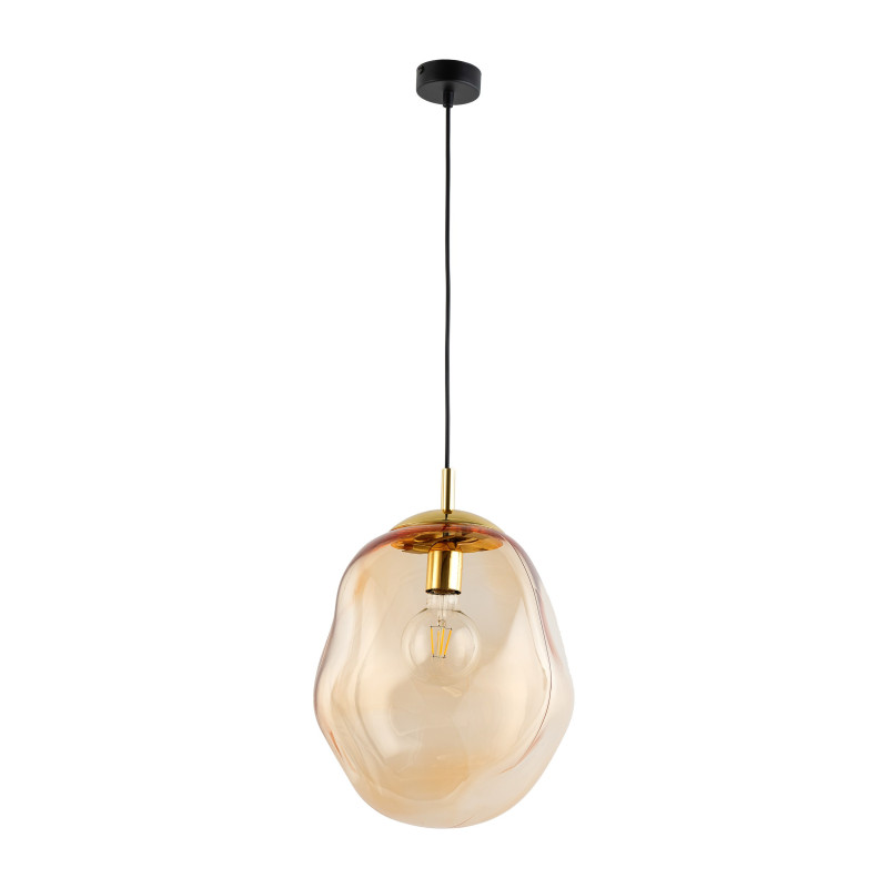 Suspension SOL AMBER verre ambré 25cm et métal doré Design chic 