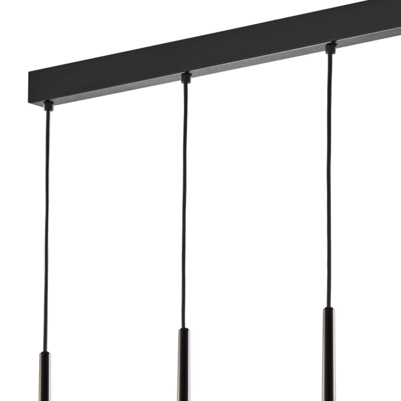 Suspension longue PIANO BLACK 4 sources lumineuses métal noir Design Minimaliste 