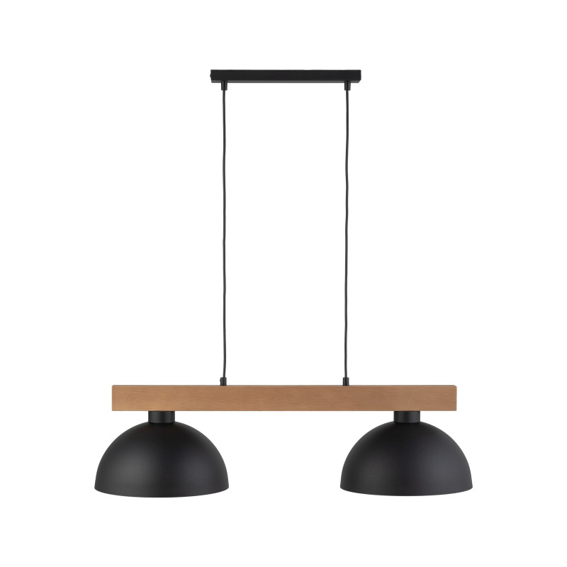 Suspension OSLO BLACK 2 abat-jour metal noir et bois Industriel 