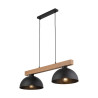 Suspension OSLO BLACK 2 abat-jour metal noir et bois Industriel 