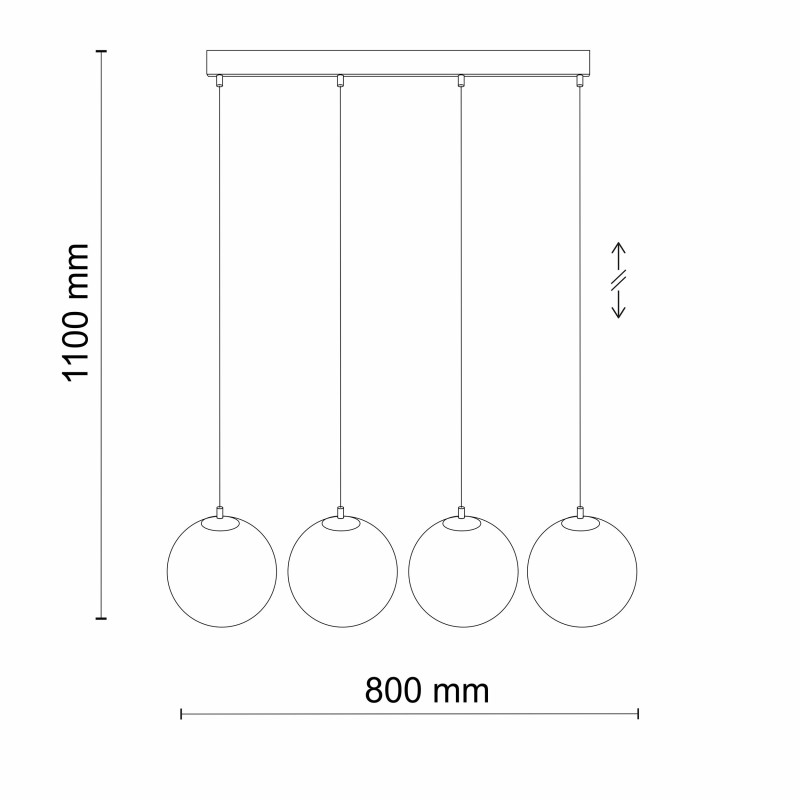 Suspension MARTIN 4 boules alignées verre blanc et metal noir Minimaliste 