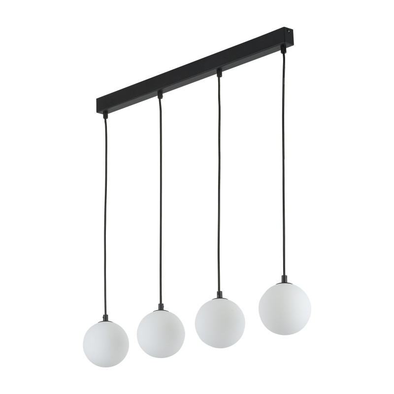 Suspension MARTIN 4 boules alignées verre blanc et metal noir Minimaliste 