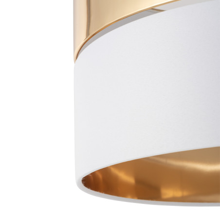 Luminaire Suspendu HILTON abat-jour bi-matière tissu blanc métal doré  Design chic