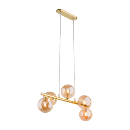 Suspension ESTERA GOLD 5 boules verre ambré et metal doré Design chic 