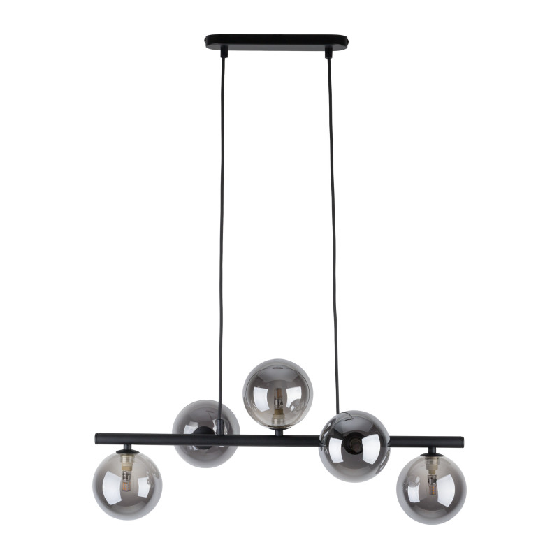 Suspension ESTERA BLACK 5 boules verre gris fumé et metal noir Design chic 