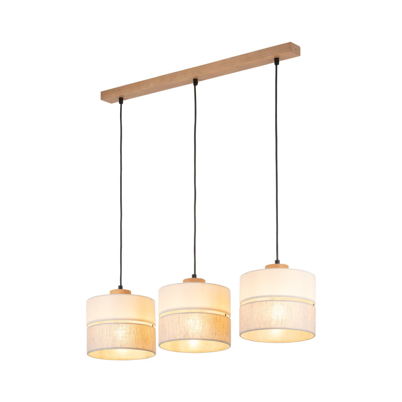 Suspension ECO 3 abat-jour alignés en tissu beige Gris Bohème 