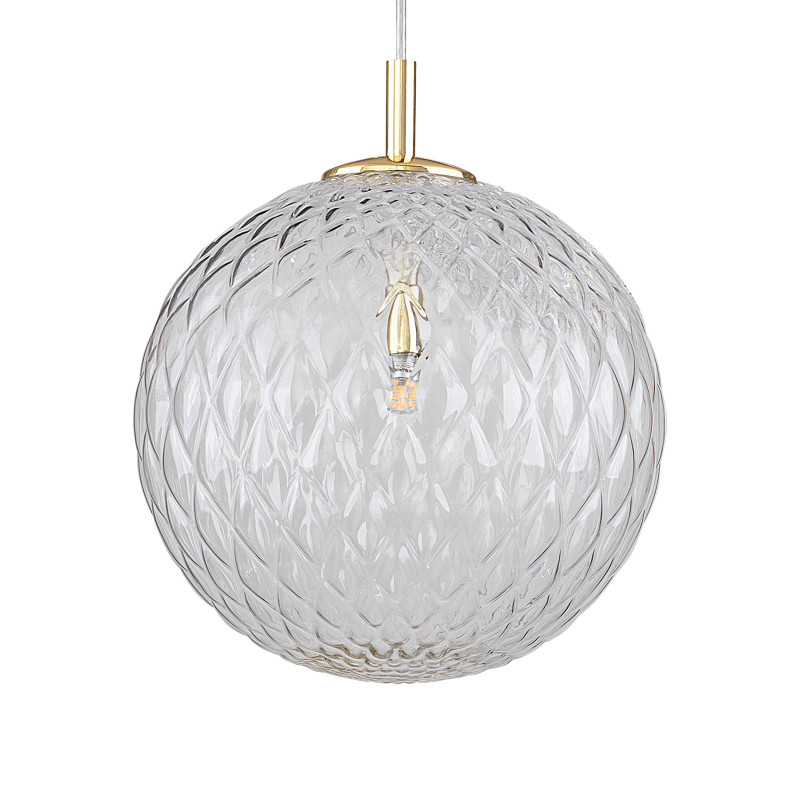 Suspension CADIX GOLD boule verre transparent 30cm Design chic 