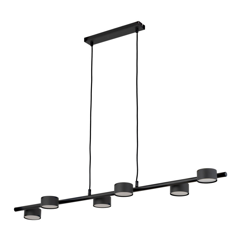 Plafonnier AVIA BLACK 6 lampes metal noir alignées Industriel 