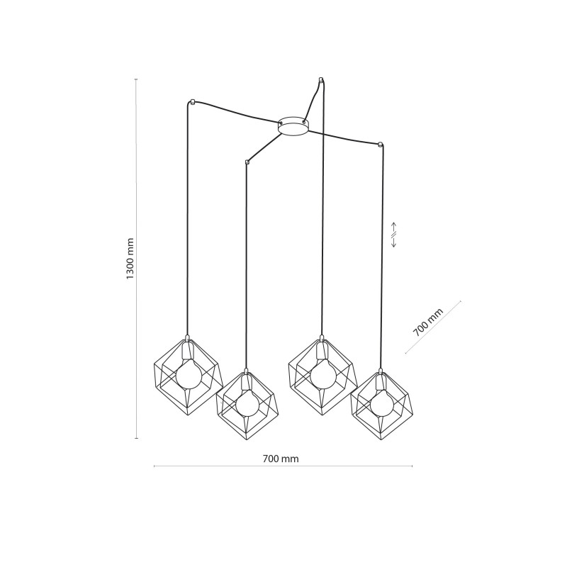 Suspension ALAMBRE 4 abat-jour cage cubes metal noir et doré Industriel 