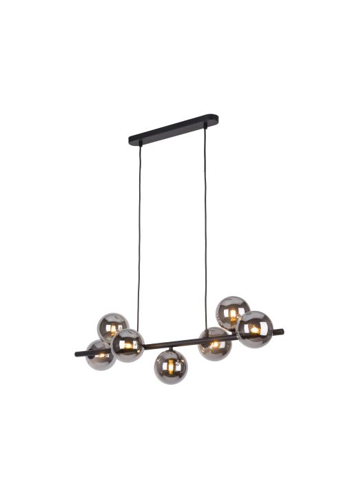 Lampe Suspendue ESTERA 7 boules verre gris fumé et métal noir Design chic