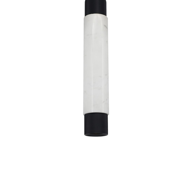 Suspension MARBLE tube métal noir et marbre blanc GU10 Design chic 