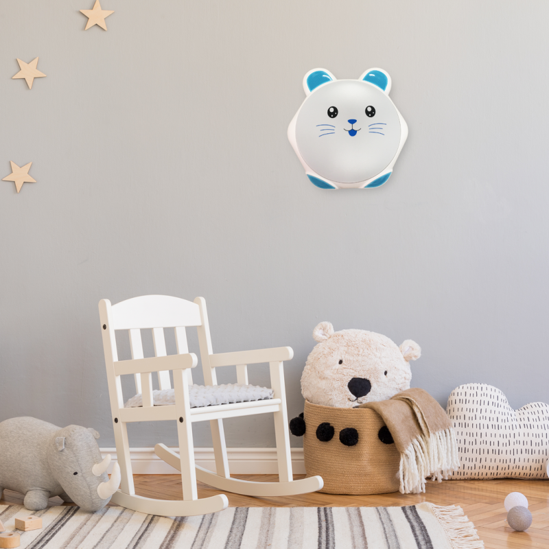 Applique murale enfant SWEET lapin rond 40cm blanc et bleu LED blanc neutre 4000k 20W 