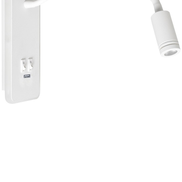 Applique murale flexible double option éclairage LED 8W ou 2W blanc neutre port USB BASE rectangle métal blanc Minimaliste 