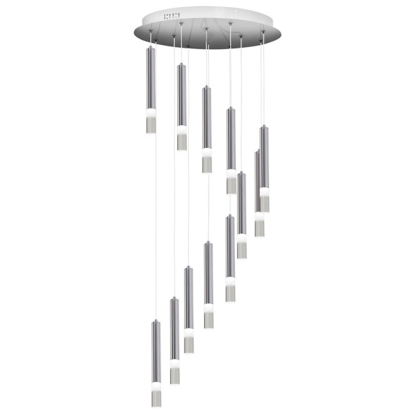 Suspension CARBON forme carillon 12 cylindres métal chromé LED blanc neutre 4000k 12W 