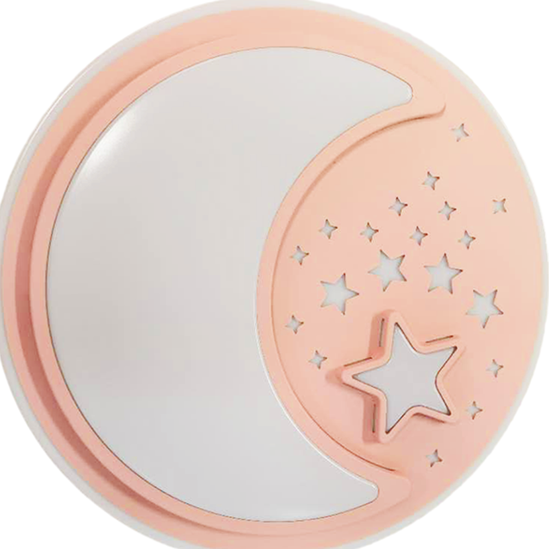 Applique murale ronde 48cm NOTE Lune et étoiles blanc et rose LED 40W CCT 3000k à 6000k 2800Lm Enfant 