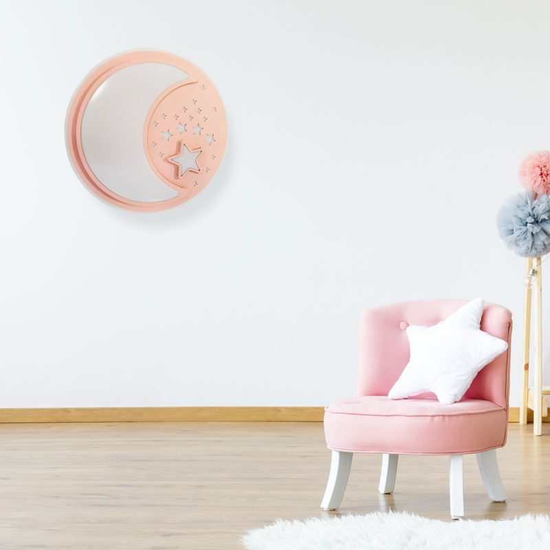 Applique murale ronde 48cm NOTE Lune et étoiles blanc et rose LED 40W CCT 3000k à 6000k 2800Lm Enfant 