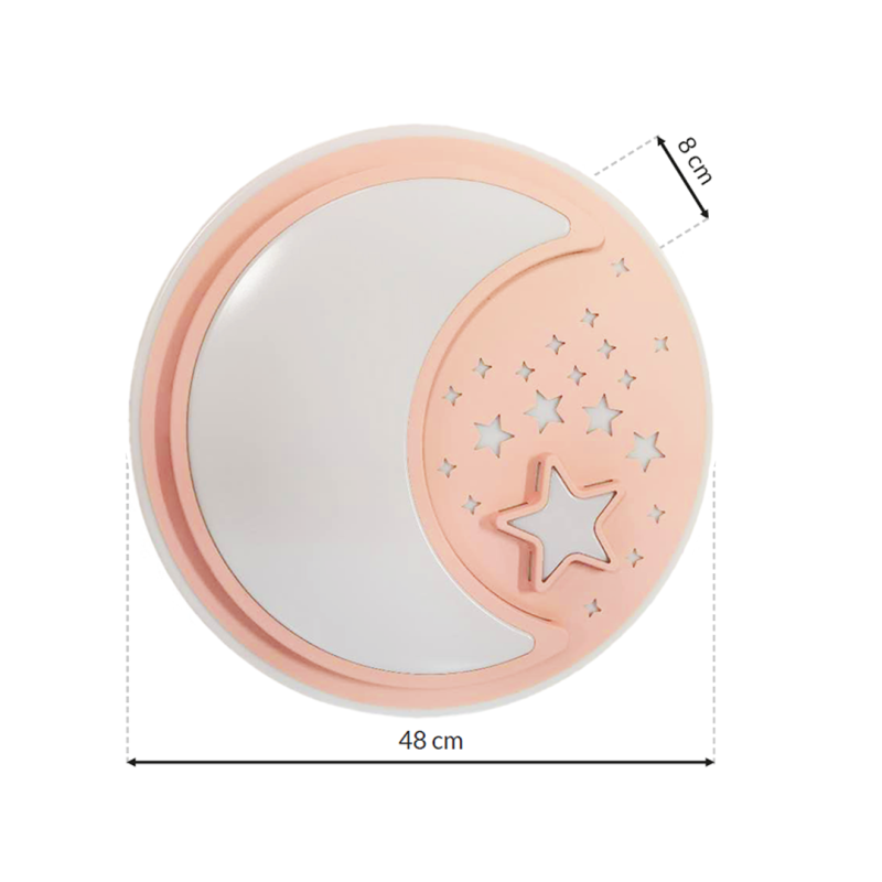 Applique murale ronde 48cm NOTE Lune et étoiles blanc et rose LED 40W CCT 3000k à 6000k 2800Lm Enfant 