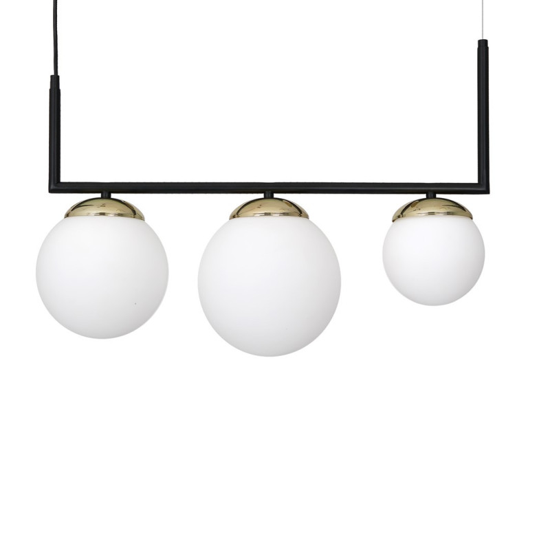 Suspension SPARTA barre U métal noir doré 3 boules verre blanc alignées E14 Design chic 