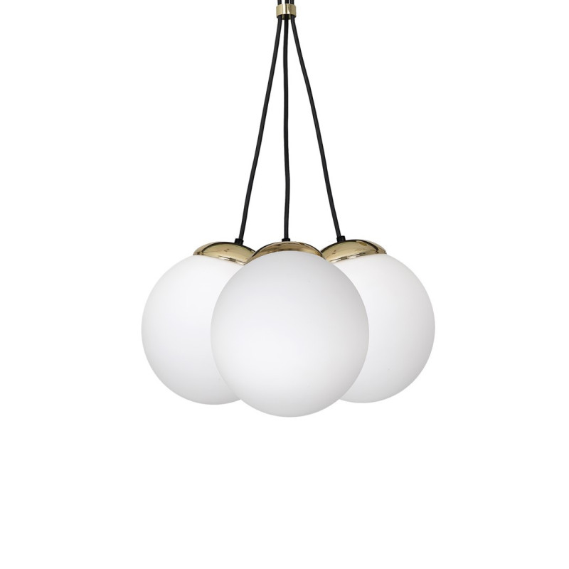 Suspension SPARTA grappe 3 boules dorées verre blanc E14 Design chic 