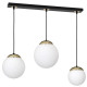 Suspension SPARTA 3 boules alignées dorées verre blanc E14 base métal noir Design chic 