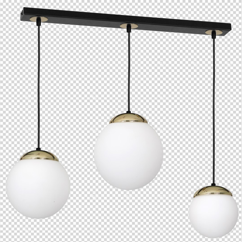 Suspension SPARTA 3 boules alignées dorées verre blanc E14 base métal noir Design chic 