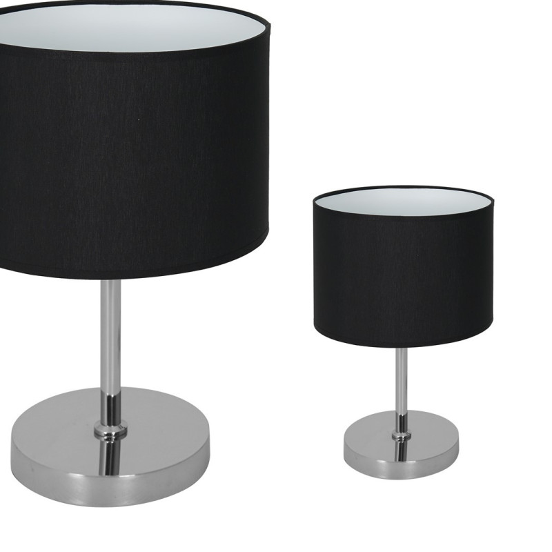 Lampe à poser CASINO abat-jour Noir pied métal chromé E27 Minimaliste 