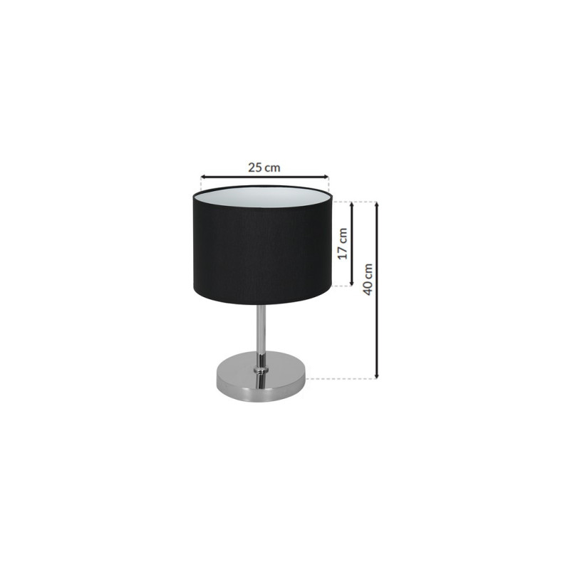 Lampe à poser CASINO abat-jour Noir pied métal chromé E27 Minimaliste 