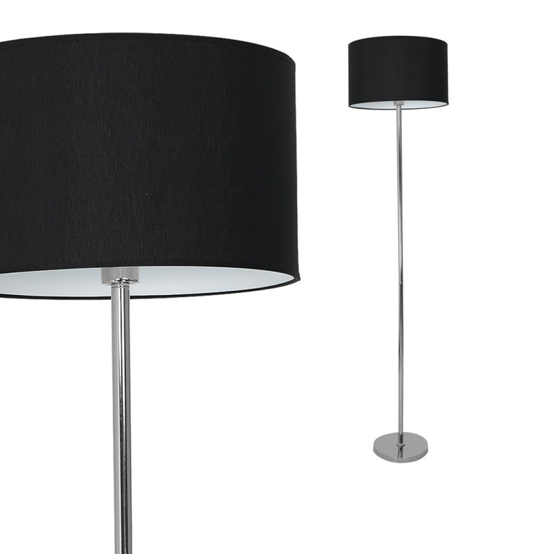 Lampadaire CASINO abat-jour Noir pied métal chromé E27 Minimaliste 