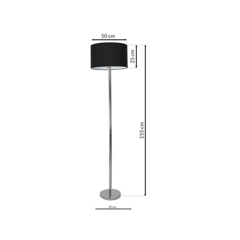 Lampadaire CASINO abat-jour Noir pied métal chromé E27 Minimaliste 