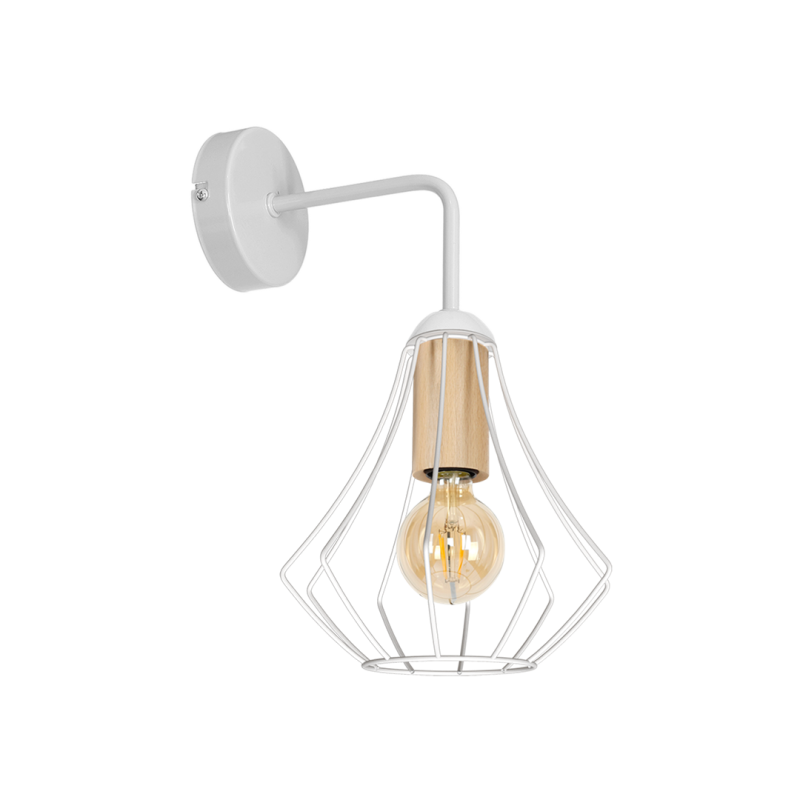 Plafonnier WILL cage forme poire métallique blanc douille bois E27 Bohème 