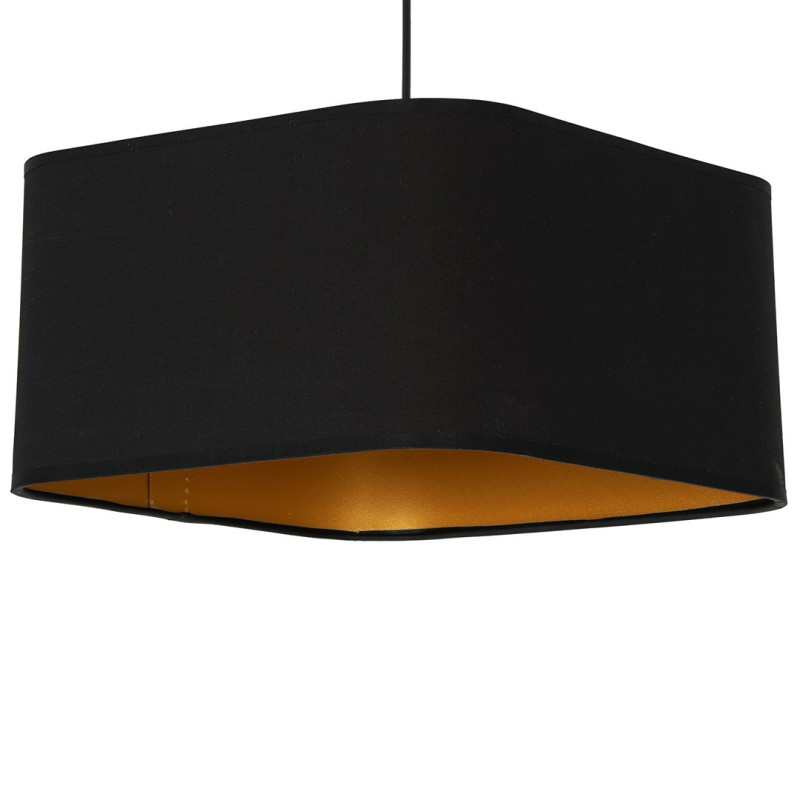 Suspension NAPOLI hauteur réglable abat-jour carré tissu noir intérieur doré E27 Design chic 