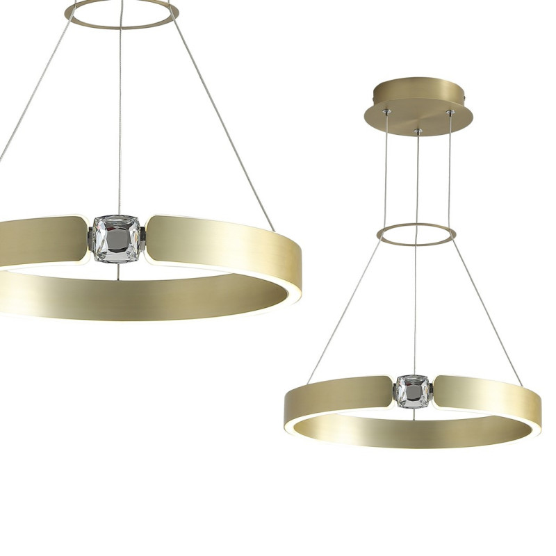 Suspension SIRIUS doré anneau lumineux forme bague avec diamant LED blanc neutre 26W Design chic 