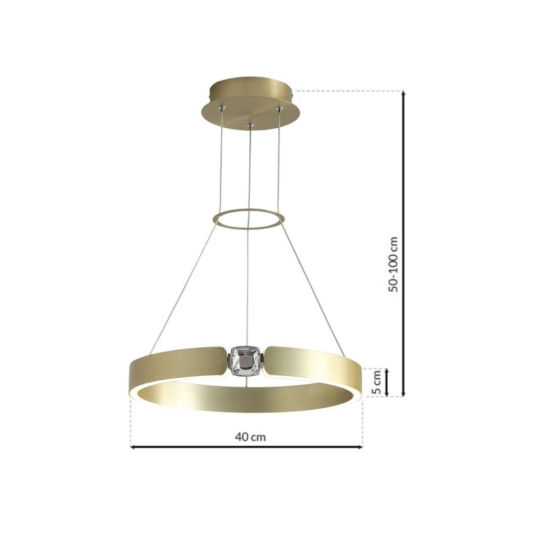 Suspension SIRIUS doré anneau lumineux forme bague avec diamant LED blanc neutre 26W Design chic 