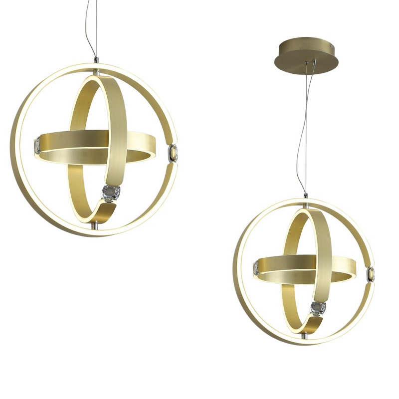 Suspension SIRIUS doré 3 anneaux lumineux forme bague avec diamant LED blanc neutre 80W Design chic 