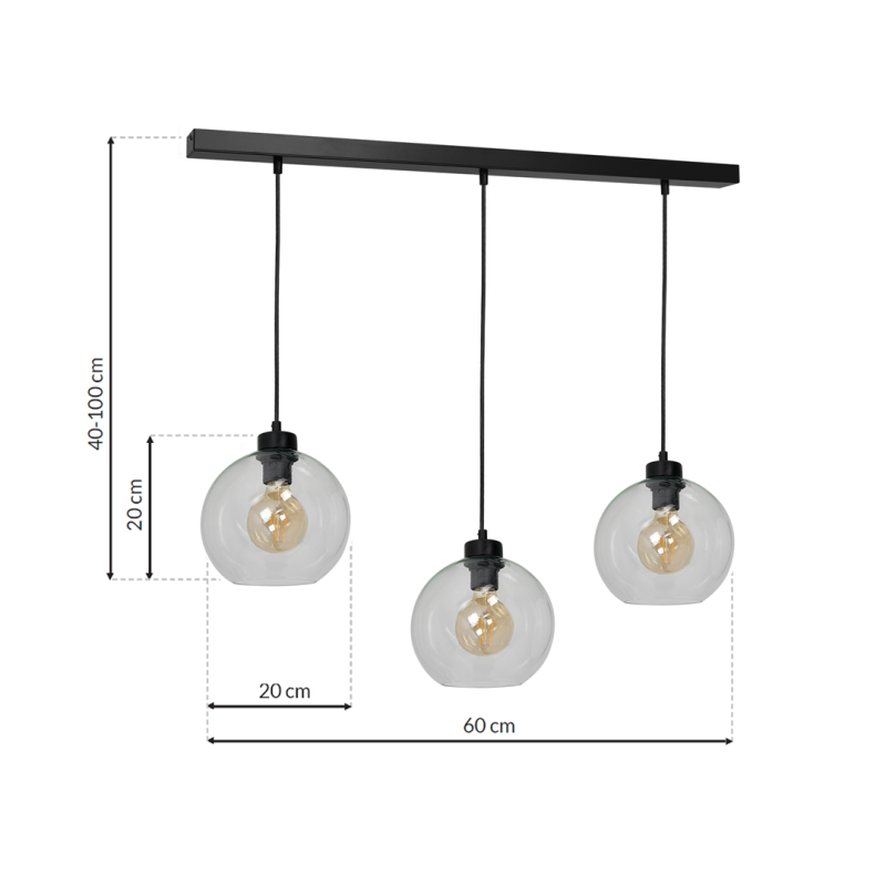 Suspension SOFIA 3 boules verre clair E27 alignés Design chic 