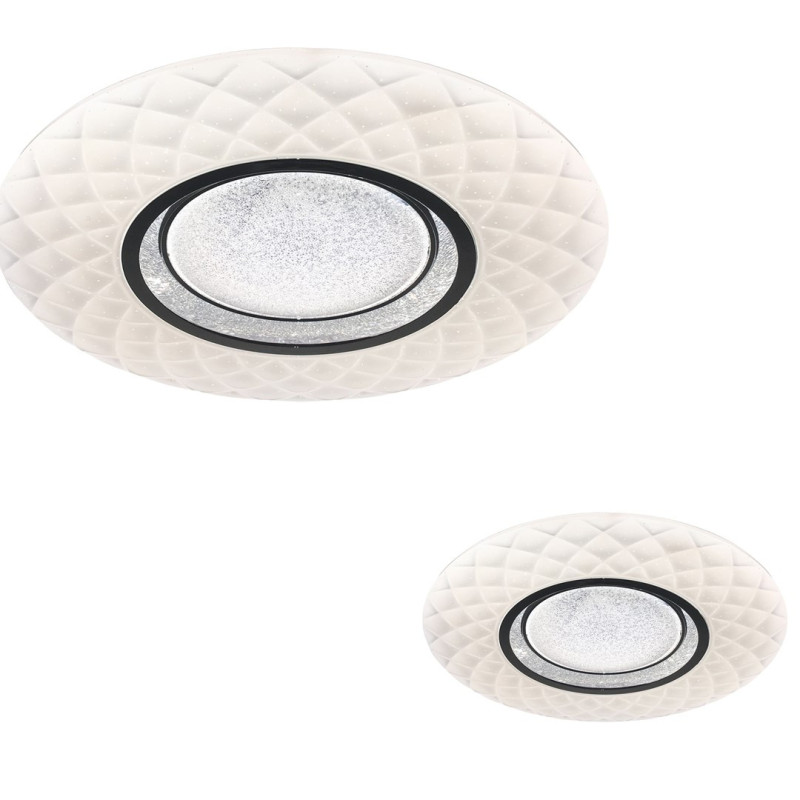 Plafonnier TOKYO 40cm rond blanc effet matelassé anneau noir LED CCT 3000k à 6000k 24W avec télécommande 