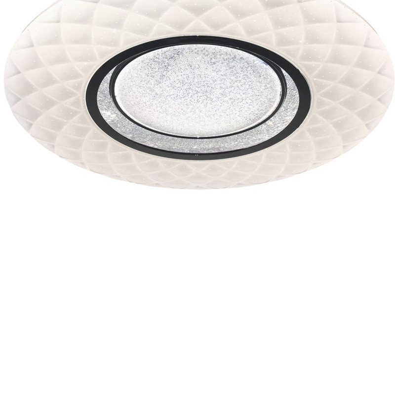 Plafonnier TOKYO 40cm rond blanc effet matelassé anneau noir LED CCT 3000k à 6000k 24W avec télécommande 