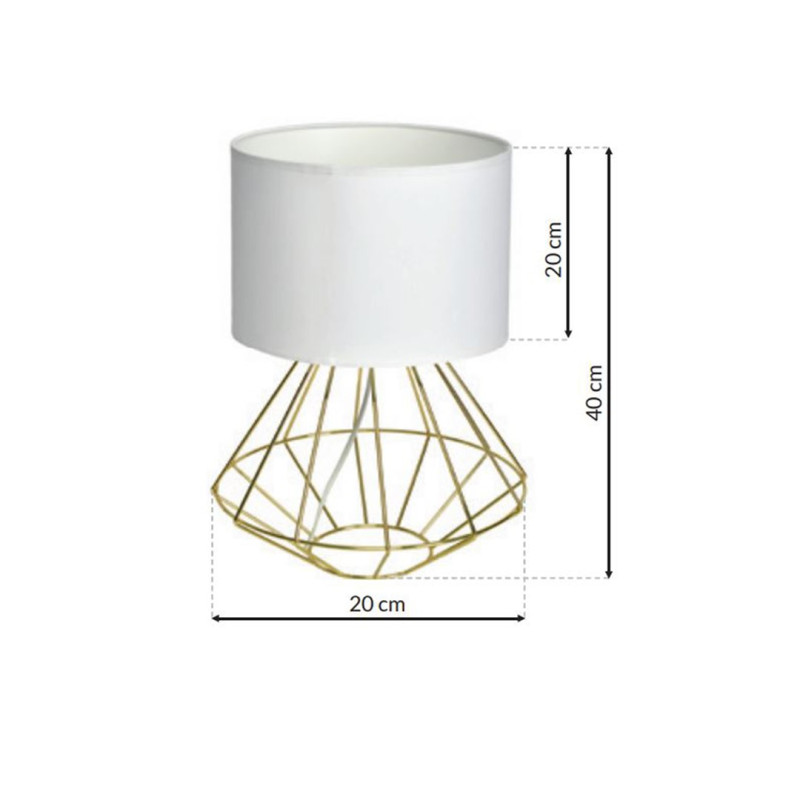 Lampe à poser LUPO cage forme diamant métallique doré abat-jour tissu blanc E27 Bohème 