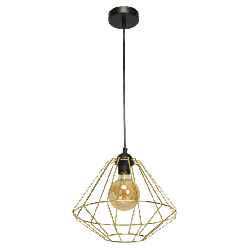 Suspension LUPO noir cage forme diamant métallique doré E27 Bohème 