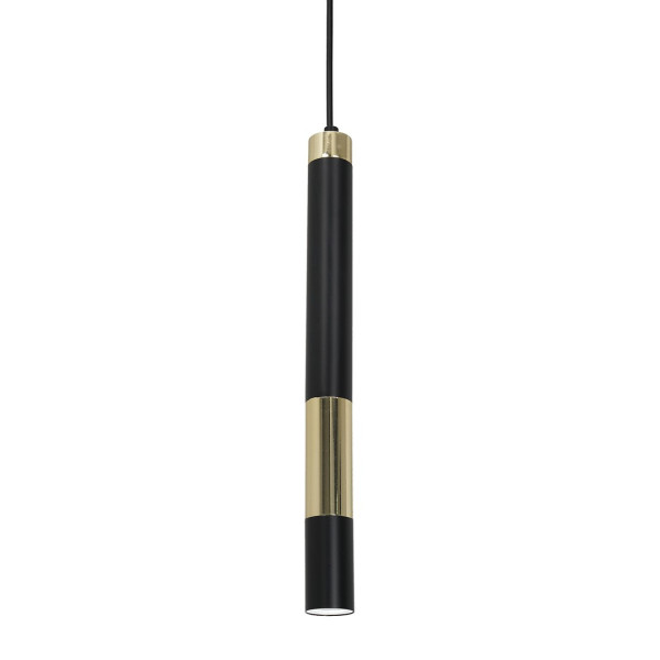 Suspension DALLAS tube métal noir et doré miniGU10 Industriel 