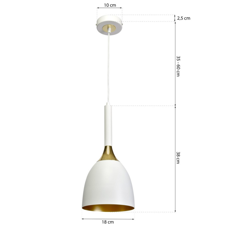 Suspension CLARK abat-jour cloche métal blanc et doré E27 Industriel 