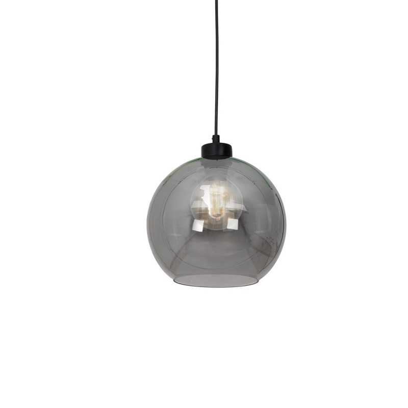 Suspension SOFIA boule verre fumé E27 base ronde métal noir Design chic 