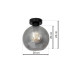 Plafonnier SOFIA boule verre fumé E27 base ronde métal noir Design chic 