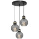 Suspension OMEGA 3 boules verre fumé douille métal noir doré base ronde Design chic 