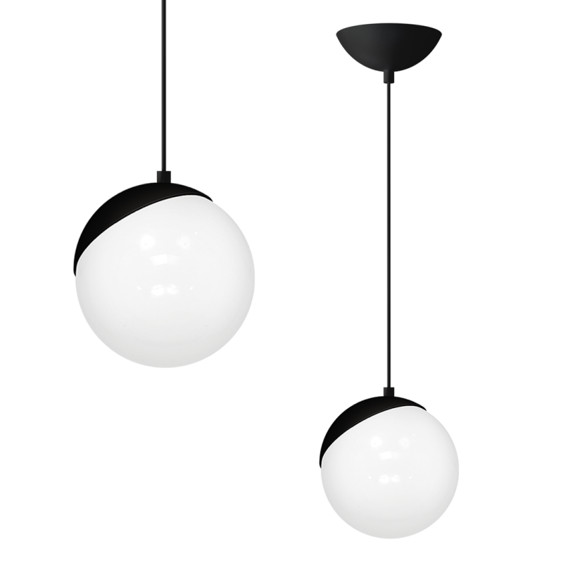 Suspension SFERA boule verre blanc E14 base métal noir Design chic 