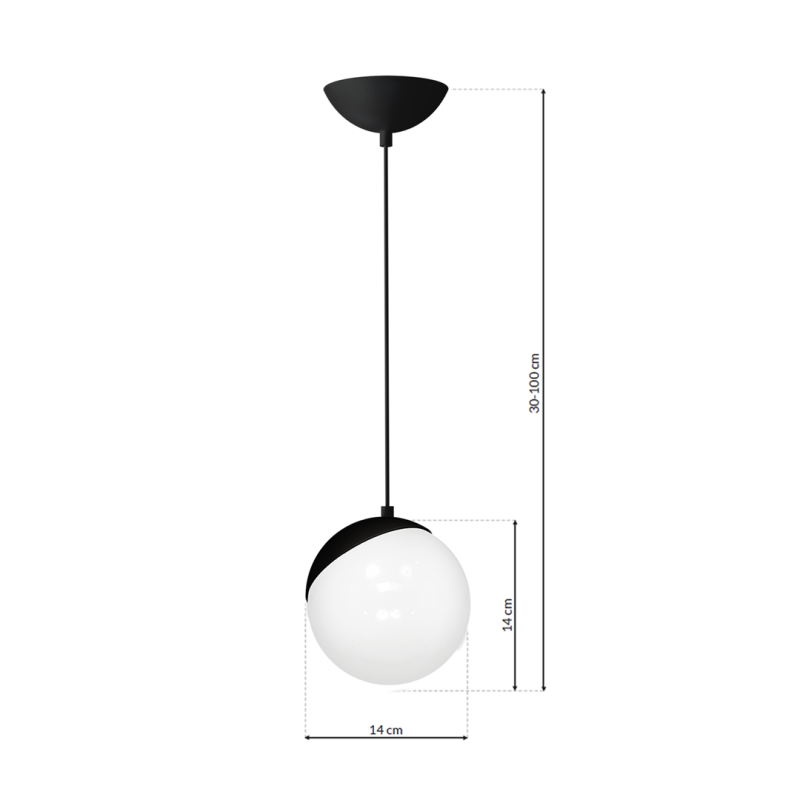 Suspension SFERA boule verre blanc E14 base métal noir Design chic 