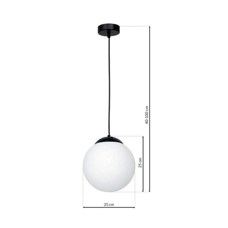 Suspension LIMA base métal noir boule verre blanc E14 Design chic 