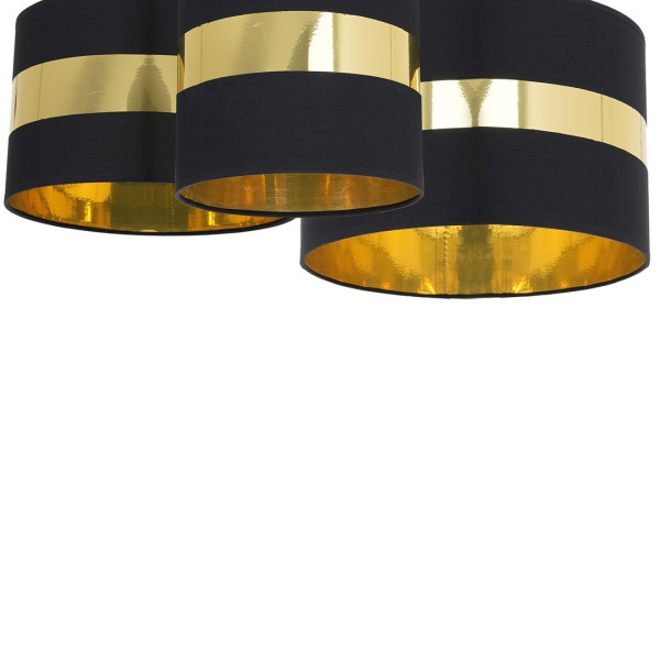 Plafonnier PALMIRA 3 abat-jour tissu noir anneau doré E27 Design chic 