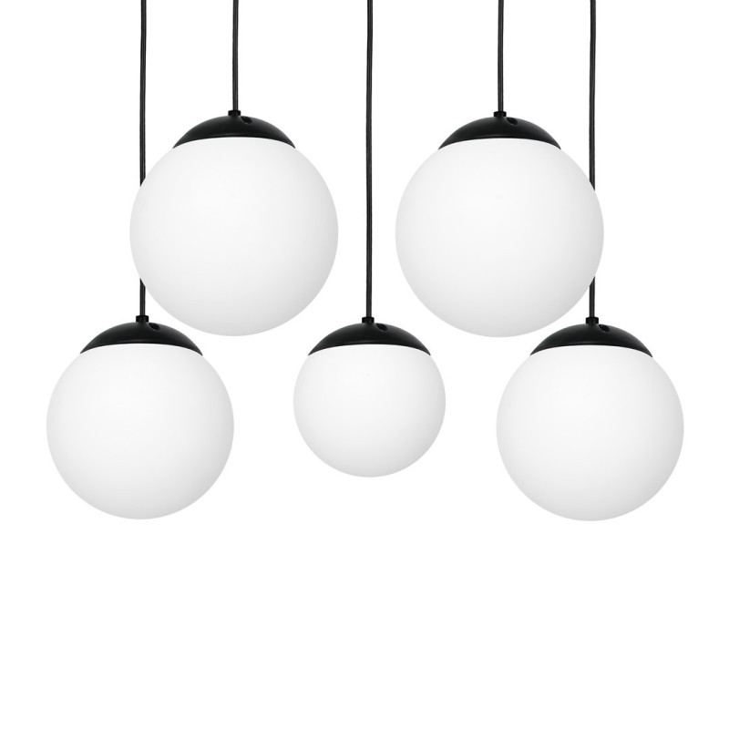 Suspension LIMA base métal noir 4 boules verre blanc alignées E14 Design chic 